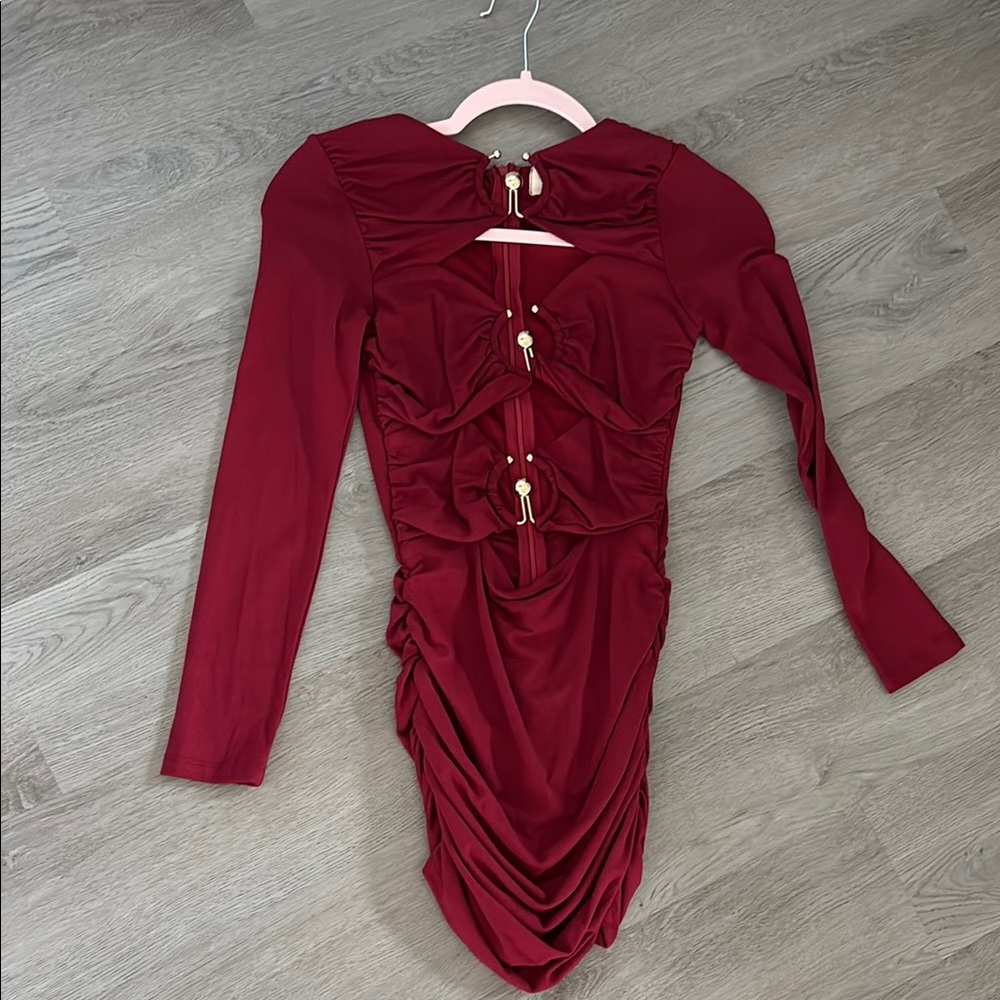 Red Ruched Puff Sleeve Bodycon Dress